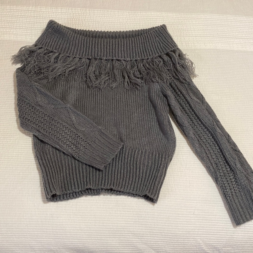 Gray, off the shoulder sweater